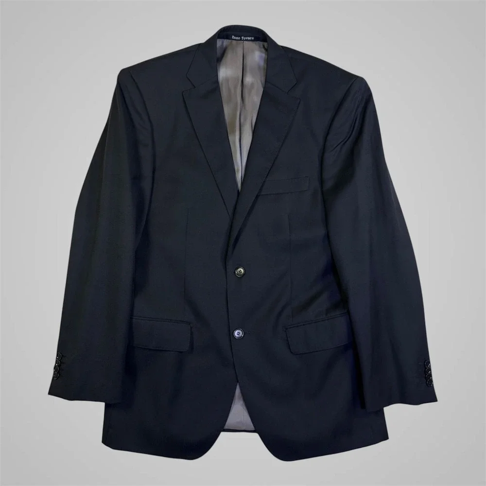Enzo Tovare Italy‎ Mens Blazer 40R Black Super 150s Virgin Wool 2-Button Jacket